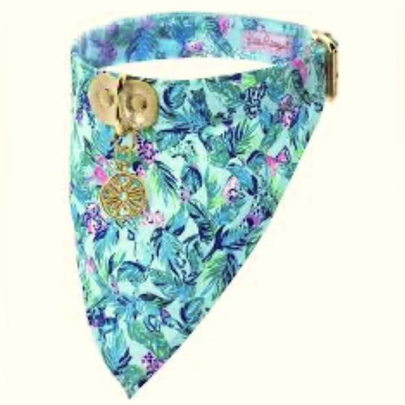Lilly Pulitzer Barking Uo the Palm Tree Dog Collar and Bandana Size M/L - Picture 1 of 9